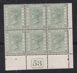 Sierra Leone. 1884. SG27. 1/2d stumpfgrüne Steuerung 53 Block x 6. Unmontiert neuwertig. - Bild 1 von 2