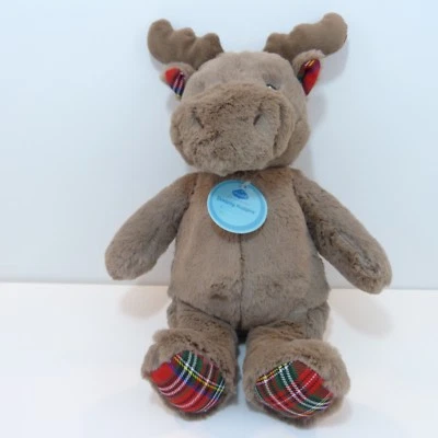 CLOUD B Soft Dreamy Hugginz Super Soft 14" Brown Moose Plush w/ Red Plaid Feet - Image 1 of 4