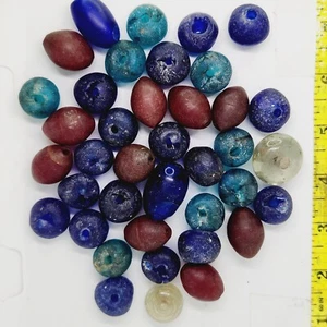 Antik Kobaltblau Aqua Glas Handel Perlen Niederländisch Ostindien Dogon Afrikanisch Lot - Bild 1 von 6