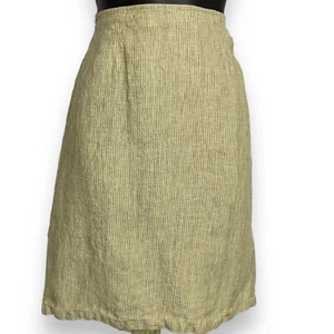 Coldwater Creek A-Line Skirt Women's Small Green Tan Linen Academia Striped Y2K - Picture 1 of 11