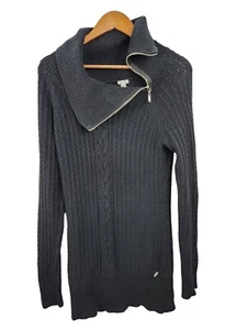 Maglione donna Guess grande zip collo cappuccio pullover tunica manica lunga maglia pesante - Foto 1 di 4