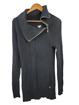 Suéter grande para mujer Guess cremallera capucha cuello pulóver túnica manga larga tejido pesado Foto 1 de 4