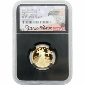2021 W 1/4 oz Proof Gold Eagle NGC PF70 First Day 1/4 Ounce G$10 Type 2 Signed - Picture 1 of 2