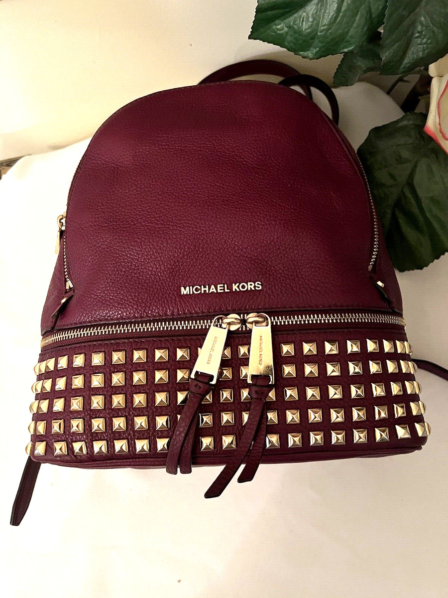 🌞MICHAEL KORS RHEA ZIP PYRAMID STUD LEATHER MD BACKPACK