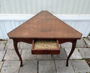 Antique Beveled Glass Top Corner Table With Drawer From Grand Estate 1920 House  - Picture 1 of 24