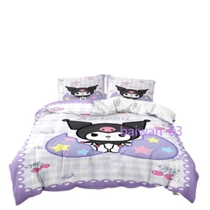 Cartoon Kuromi Duvet Cover Bed Sheet Pillowcase Bedding Set Cute Multicolor New - Picture 1 of 19