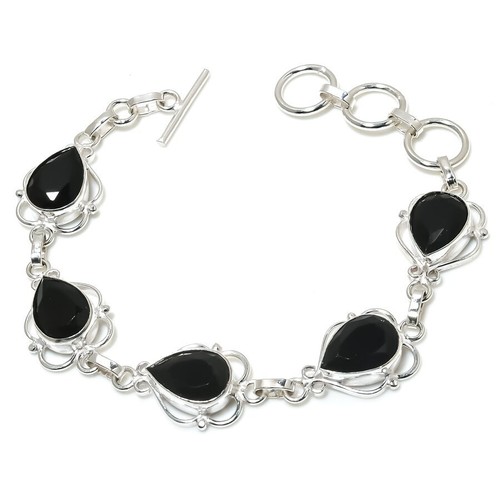 VALENTINO Bracciale gioiello in argento sterling 925 fatto a mano con pietre preziose spinello nero misura 7 8''