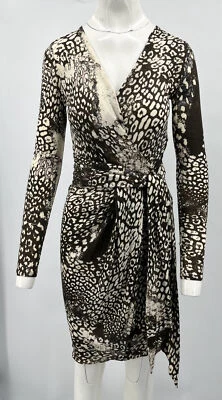 Emilio Pucci Green/White Animal Printed Faux-Wrap Belted Dress sz 8 - Image 1 of 4