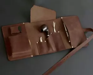 Fumar tabaco pipa bolsa herramienta Cubierta bolsa soporte bolsillo vaca cuero marrón A113 - Imagen 1 de 6