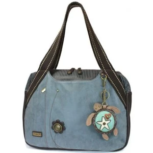 New Chala Bowling Zip Tote TURTLE Large Bag Indigo Blue Pleather Coin Purse gift - Picture 1 of 6