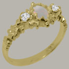 Solid 9Ct Yellow Gold Natural Opal & Diamond Womens Trilogy Ring
