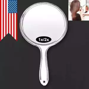 Hand Held Mirror With Handle Double Sided Makeup Mirror 1x/ 2x Portable Clear - Picture 1 of 8