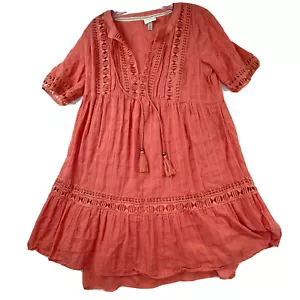 Knox Rose Womens Size Medium Coral Pink Boho Peasant Dress W/ lining - Picture 1 of 14