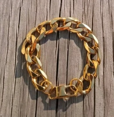 Pulsera Gruesa Cadena Oro Declaración Chapada en Oro 18K 8" Estilo Motociclista Foto 1 de 3