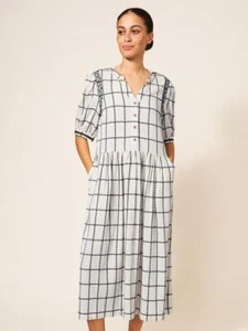White Stuff Anya Womens Check Embroidered Dress Long Sleeve Summer Ladies Outfit - Picture 1 of 8