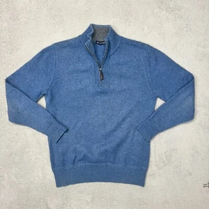 Blazer Knit Sweater Jumper Men Medium M 1/4 Zip High Neck Solid Blue Wool Blend - Picture 1 of 7