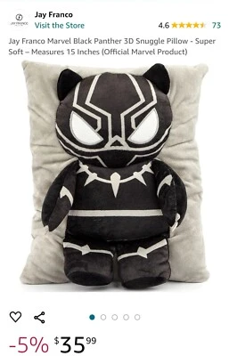 Figura de acción de peluche Marvel Black Panther de 14" / Superhéroe / por Jay Franco Foto 1 de 4