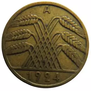 1924-A Germany - Weimar Republic 10 Reichspfennig Coin - Picture 1 of 2