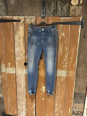 Pantalones de mezclilla para mujer M.SARA, talla 32, mezcla de algodón, azul con cremallera, con logotipo Foto 1 de 4