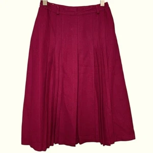 Vintage Pleated Skirt A Line Midi Sz 11 (Real Waist 26") Wool Burgundy Berry - Picture 1 of 10