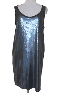Vince Tank Shift Dress L Women Pewter Gray Sequins Sleeveless Plunge Scoopneck - Picture 1 of 7