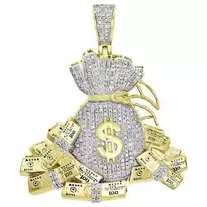 Bolsa de dinero de oro amarillo de 10 quilates Fn 100 pilas de dólares colgante creado en laboratorio 1 quilate diamante - Imagen 1 de 4