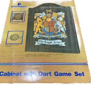 Vintage The Royal Arms Wood Cabinet With Dart Game Set New/ Box - Picture 1 of 9