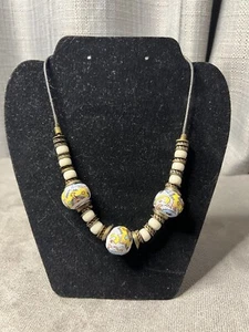 Collana di perle etniche arte tribale ceramica berbera dipinta a mano - Foto 1 di 11