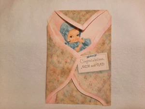 Vintage 1964 Baby Congratulations Card, Flocked Special Fold Hallmark Unsigned - Picture 1 of 3