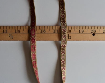 JACQUARD  MAROON BROWN CREAM DESIGN  BRAID  TRIM   3 YARDS X  1/2 INCHES WIDE - Image 1 of 2