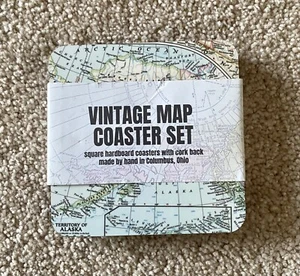 4er Set Neu Gebändert 4" Vintage Karte Kork Untersetzer Set Daisy Mae Designs - Bild 1 von 2
