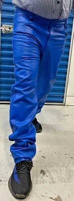 Mens Biker Jeans Real Blue Or Blue Leather Sleek And Sexy 501 Style Pants New - Image 1 of 4