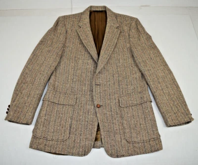 Abrigo Deportivo Harris Tweed Vintage Talla 40 Años 70 Paja Beige Azul Tejido Hecho en EE. UU. Foto 1 de 4