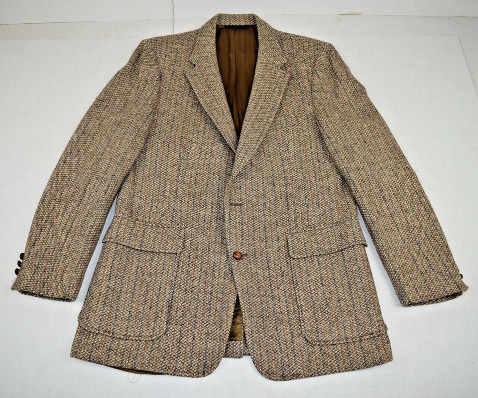 Abrigo Deportivo Harris Tweed Vintage Talla 40 Años 70 Paja Beige Azul Tejido Hecho en EE. UU. Foto 1 de 4