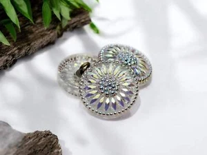 18mm Daisy Button Transparent Glass with AB Accents - Czech Glass Buttons - Picture 1 of 2