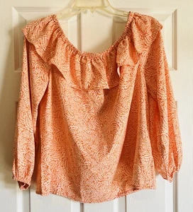 Michael Kors Women’s Off-The-Shoulder Top Flowy Ruffled Tangerine Medium NWT - Picture 1 of 8