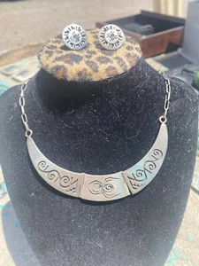 Hopi Necklace Vtg 7" Sterling Silver Signed,Earring and Bracelett - Picture 1 of 5