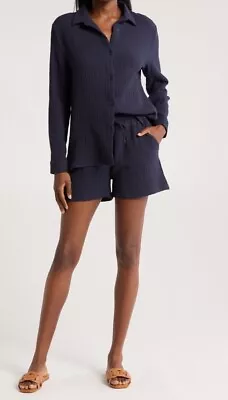NUEVO $90 Nordstrom Doble Gasa Camisa Pantalones Cortos Conjunto de Cubrimiento Azul Marino Pequeño Foto 1 de 4