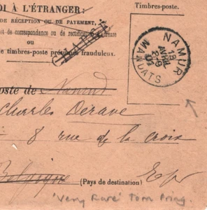 FRANCE Cover BELGIUM Super *NAMUR MANDATS* Cancel Rare 1901 CDS {Tom Pring}XD62 - Picture 1 of 15