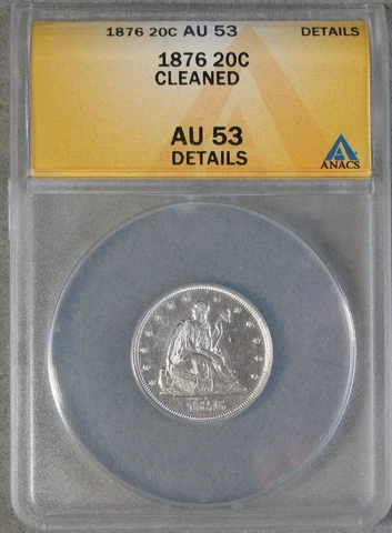 1876 Twenty Cent Piece ANACS Certified AU53 Details ~ US Silver Coin #502 Cover