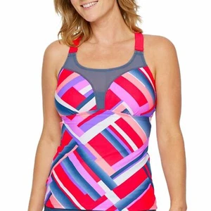 Kostenloser mittlerer Tankini-Badeanzug Top Neu Rubin/Schiefer eingebauter BH - Bild 1 von 11