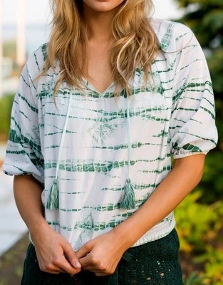 全新带标签 $198 Letarte 领带染料刺绣流苏农民上衣  — 第 1/4 张图片