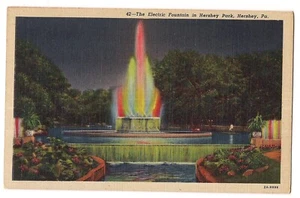 HERSHEY PARK Vergnügung ELEKTRISCHER BRUNNEN Farben Pennsylvania Postkarte PA Leinen - Bild 1 von 2