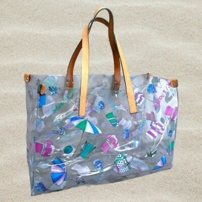 Rare Vintage Y2K Dooney & Bourke Miami Beach Print Clear Tote w/ Leather Straps - Image 1 of 4