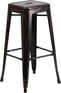 Commercial Grade 30" High Backless Black-Antique Gold Metal Indoor-Outdoor Barst - Picture 1 of 9