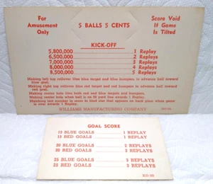 Kick-Off Pinball Machine Game Original Instruction Replay Value Cards 1958 KO3A - Picture 1 of 4