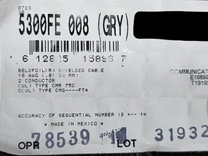 Belden 5300FE 18/2C Shielded Twisted Audio/Speaker/Alarm Cable Riser Gray /100ft