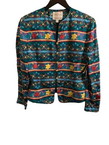 Vntg 80s Adrianna Papell Safe Silk 100% Silk Colorful Print Floral Jacket 8, NWT - Picture 1 of 10