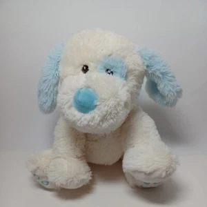 Okie Dokie Plush 10" Dog White With Blue Ears & Tail Stuffed Animal Puppy - Picture 1 of 12
