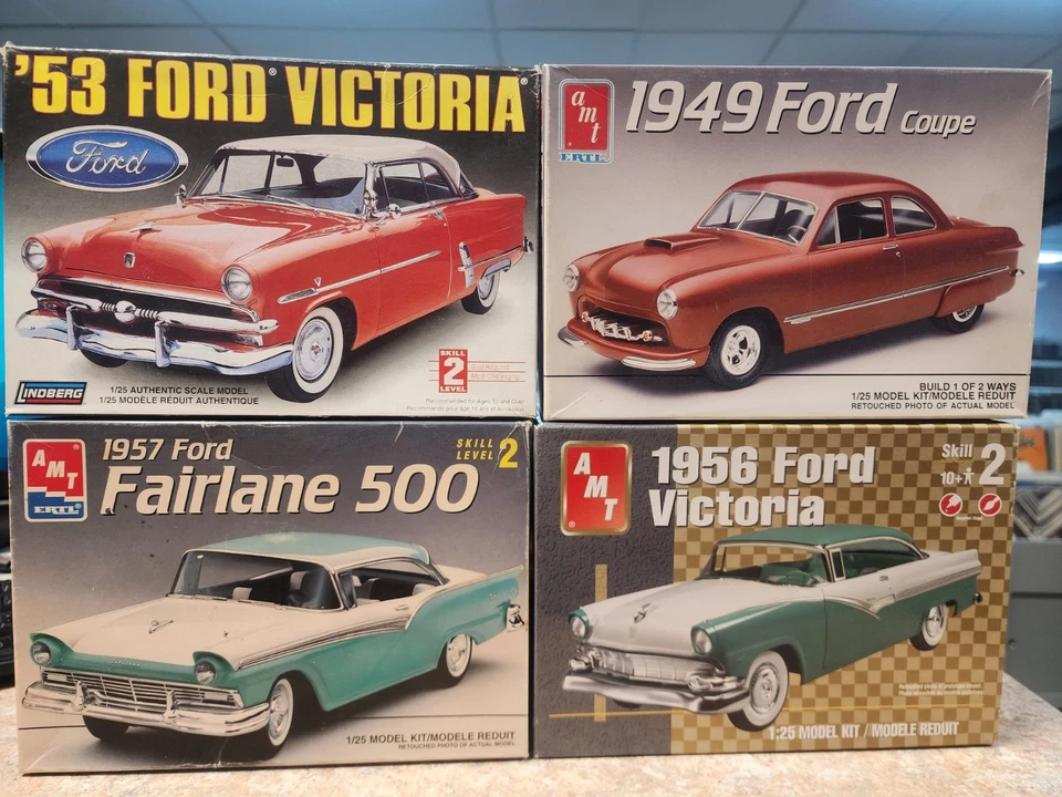 AMT Ertl 49, 53, 56 and 57  Ford Coupe model car kits. OPEN BOX - Image 1 of 4